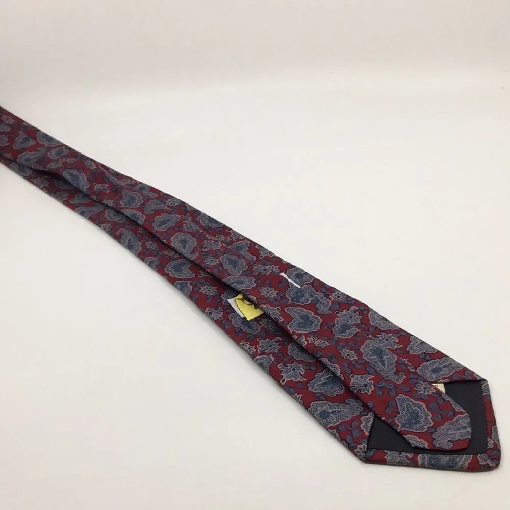 Vintage Yves Saint Laurent YSL Dark Red Blue and Gray Paisley Silk Tie